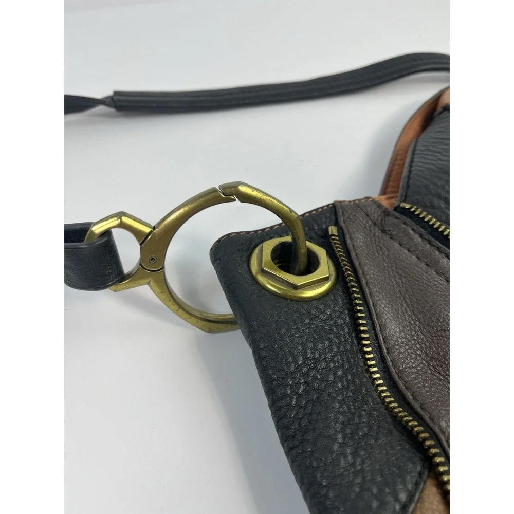 orYANY Pebble Leather Brown Color-Block Victoria Large Hobo Bag Purse Crossbody